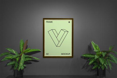 Poster with Plants Mockup