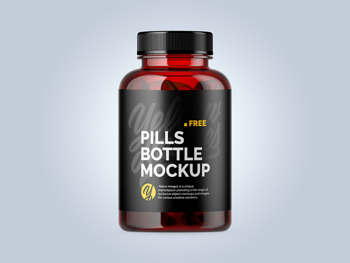 Free Plastic Red Bottle with Fish Oil Mockup