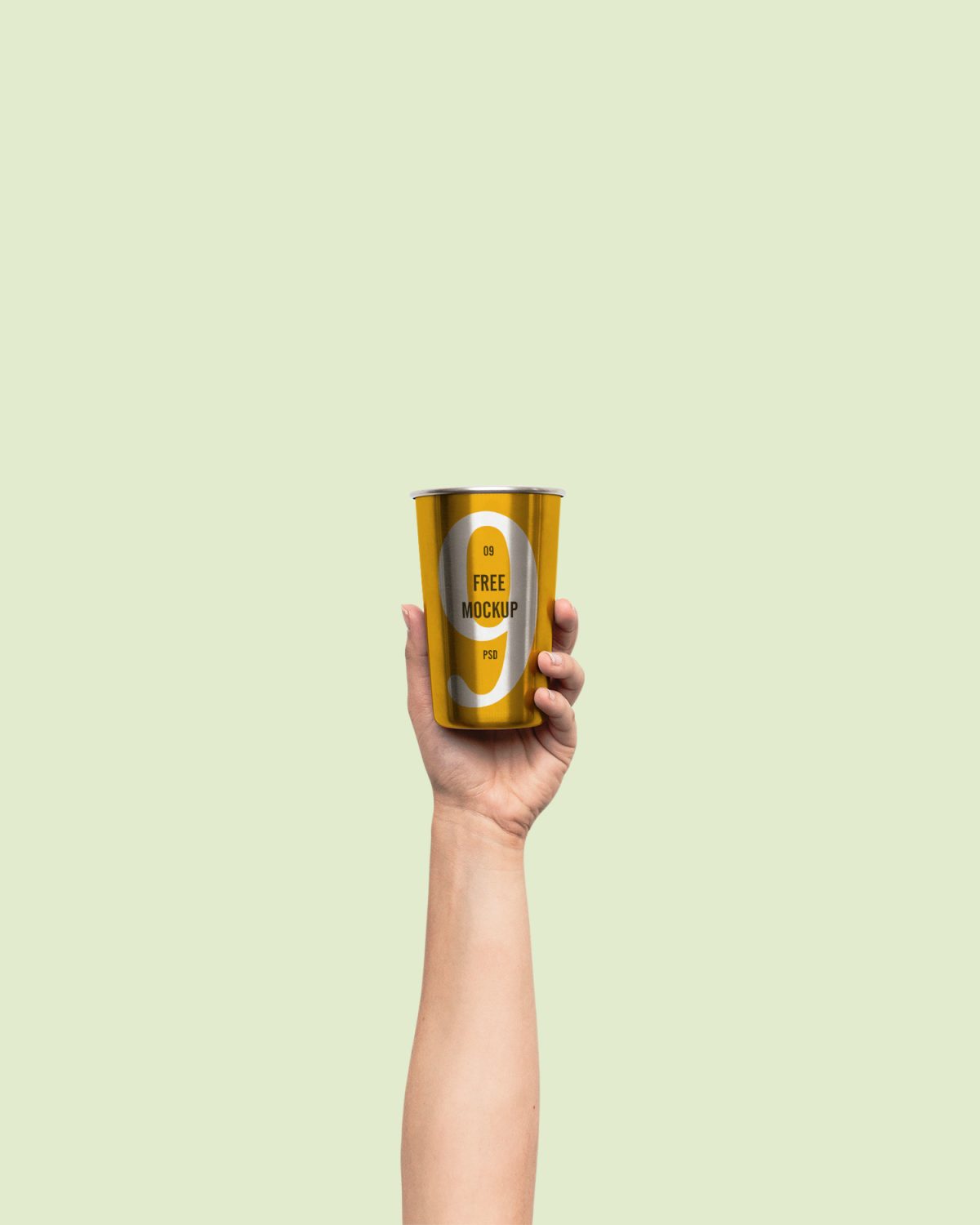 Hand Holding Metal Cup Mockup