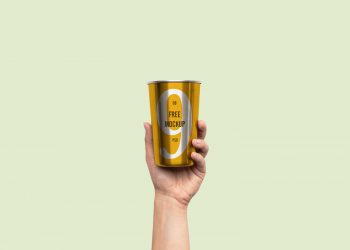 Hand Holding Metal Cup Mockup