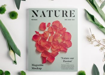 Magazine with Flowers Mockup