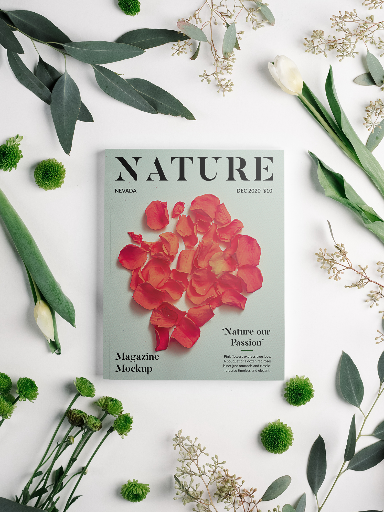 Magazine with Flowers Mockup