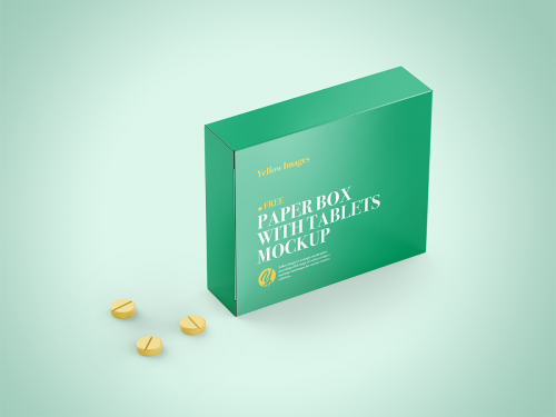 Paper Box with Tablets Mockup