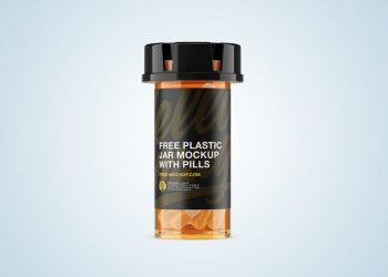 Plastic Orange Jar Mockup with Capsules