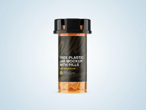 Plastic Orange Jar Mockup with Capsules