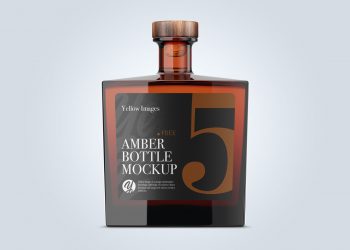 Square Amber Glass Bottle Mockup