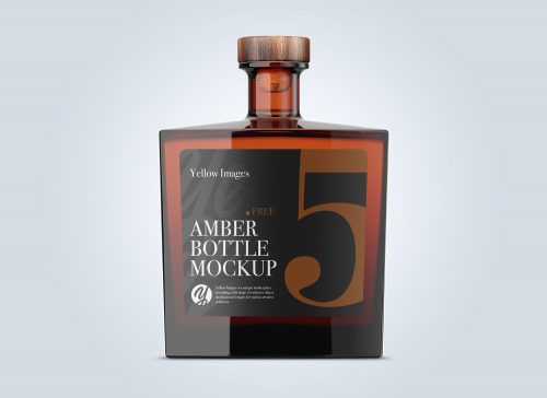 Square Amber Glass Bottle Mockup