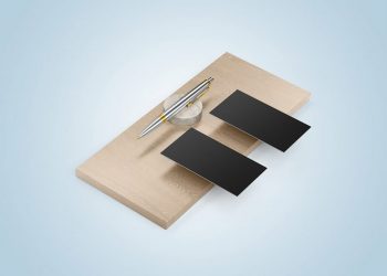 Two Business Cards with Pen Mockups