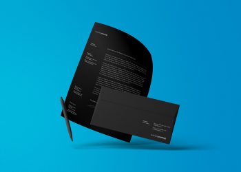 Floating Letterhead with Envelope Mockup