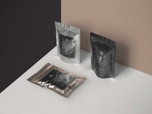 Free Metal Foil Pouch Packaging Mockup