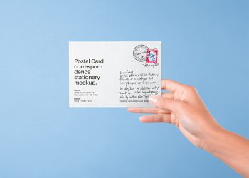 Hand Holding Postal Card Mockup