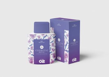Cosmetic Bottle with Box Packaging Free Mockup