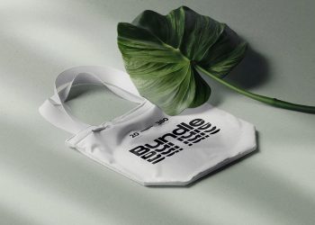 Fabric Bag PSD Free Mockup with Tropic Leaf