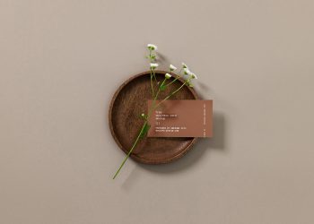 Free Business Card Mockup with a Flower