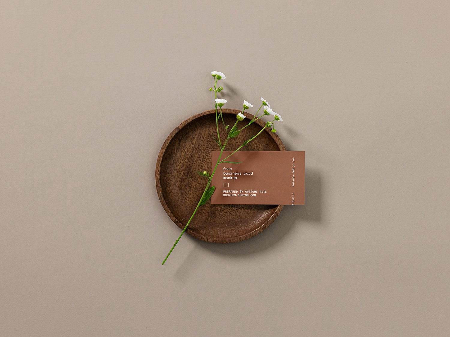 Free Business Card Mockup with a Flower