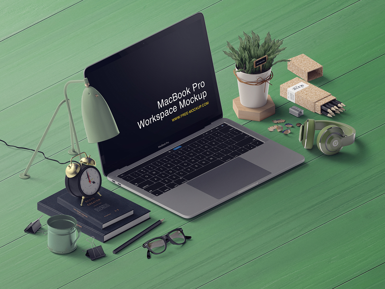 MacBook Pro Free Mockup Workspace Scene