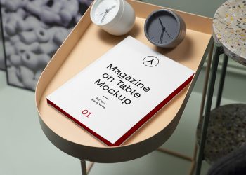 Magazine on Table Free Mockup