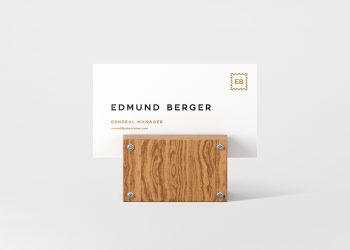 Business Card Mockup with a Wood Holder