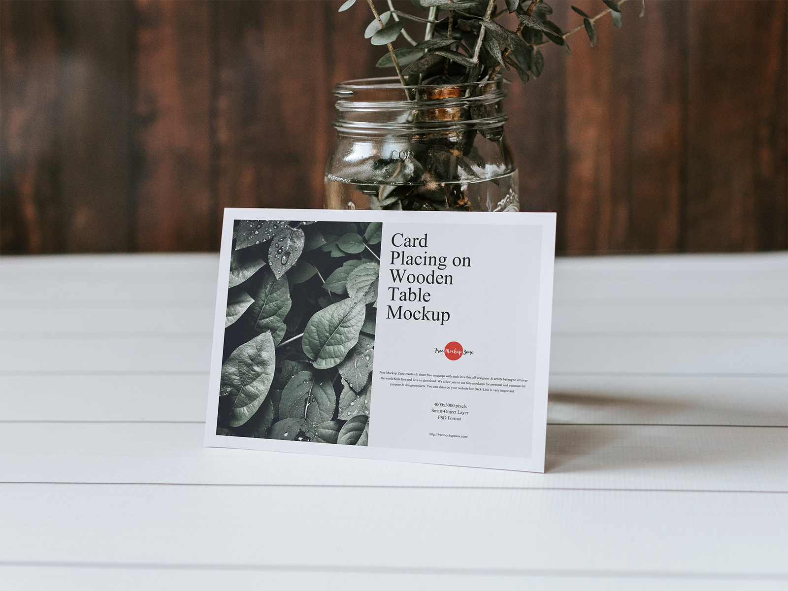 Free Greeting Card Mockup on a Wooden Table