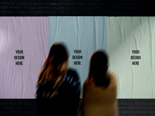 Glued Street Posters Free Mockup