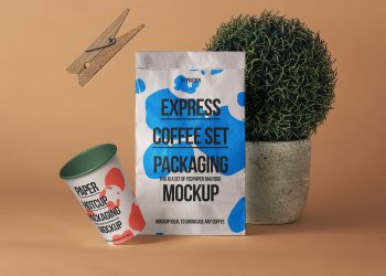 Paper Bag with Paper Coffee Cup Free Mockup