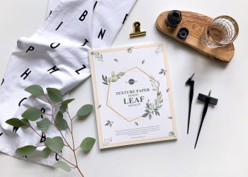 Texture Paper Beside Leaf Free Mockup