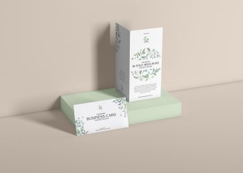 Bi-Fold Brochure with Business Card Mockup