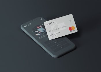 Cell Phone with Credit Card Mockup