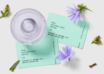 Free Business Card with Flowers Mockup Set