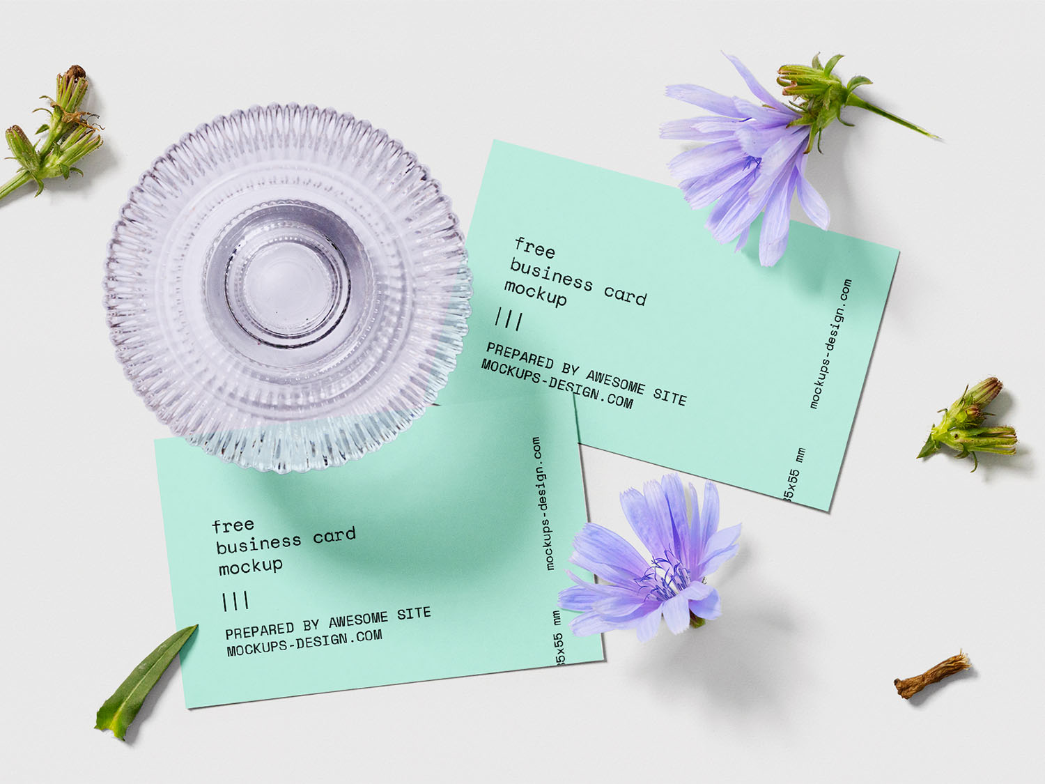 Free Business Card with Flowers Mockup Set