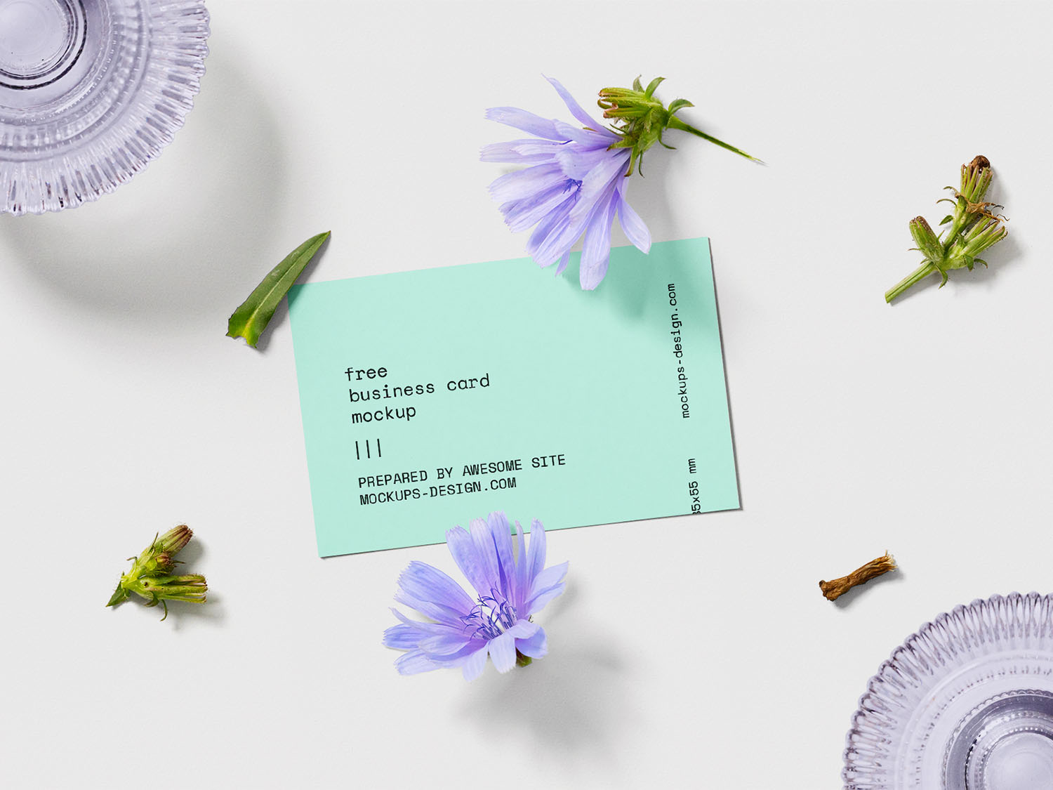 Free Business Card with Flowers Mockup Set