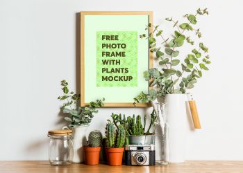 Photo Frame with Plants Mockup
