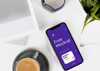 iPhone X on Desk Free Mockup