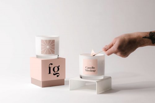 Candles with Box Mockup