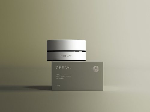 Cream Jar with Box Mockup