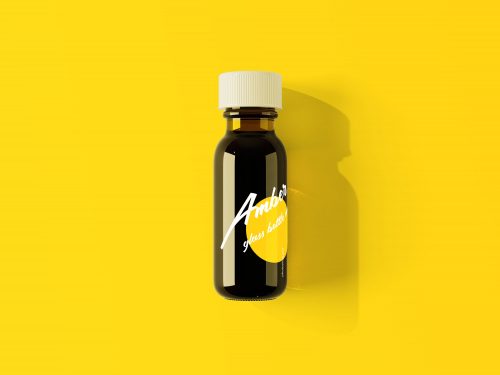 Amber Glass Mini Bottle Mockup