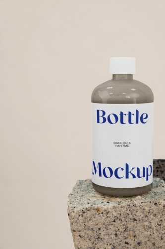 Bottle on Stone Mockup