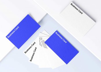 Free Top View Business Cards Mockup