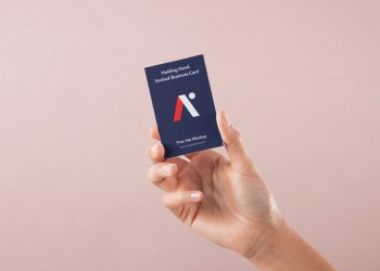 Hand Holding Vertical Psd Business Card Mockup