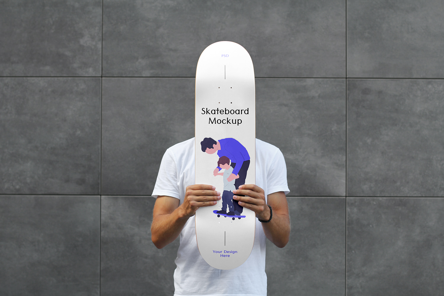 Men Holding Skateboard Mockup