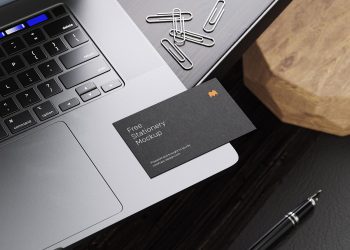 Stationery on the Wooden Desk Mockup