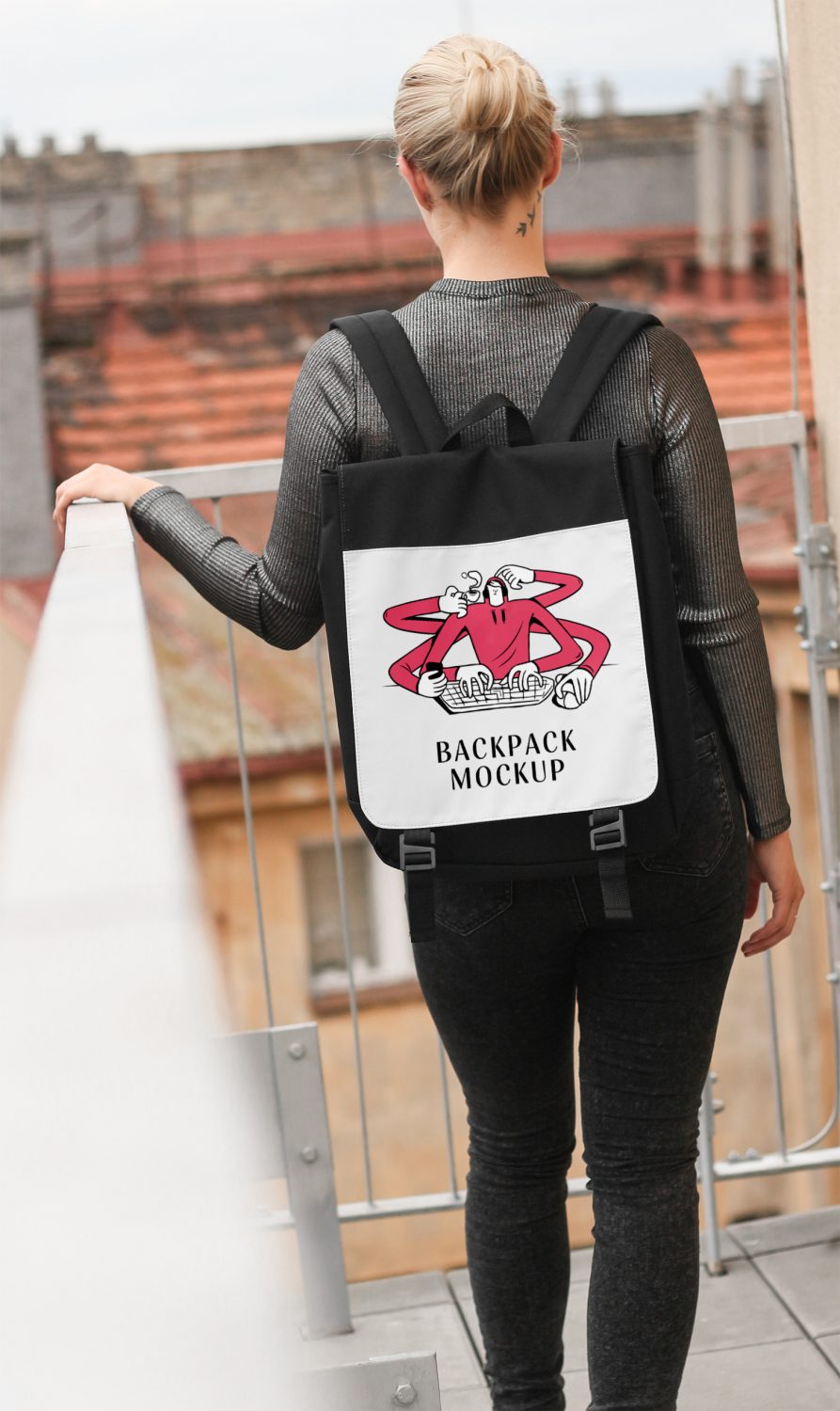 Backpack on Women Mockup