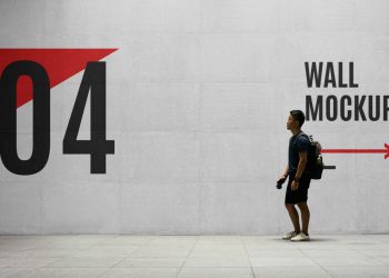 Wayfinding Wall with Men Mockup