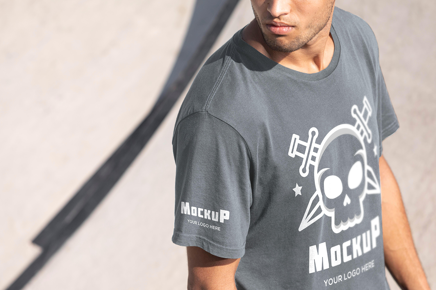 Young Male Skateboarder with T-shirt Mockup Free Psd