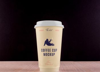 Big Coffee Cup on Desk Mockup