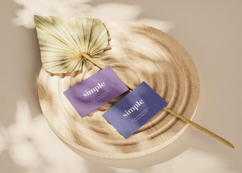 Business Cards Mockup on Wooden Ornament
