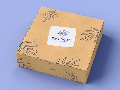 Cardboard Box With Sticker Free Mockup