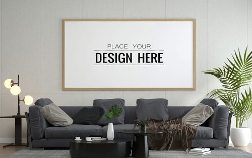 Poster Frame in Living Room Mockup