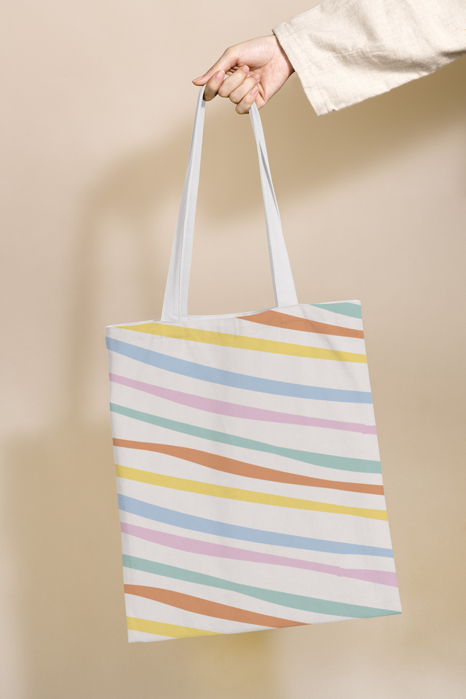Tote Bag with Pastel Stripes Free Mockup