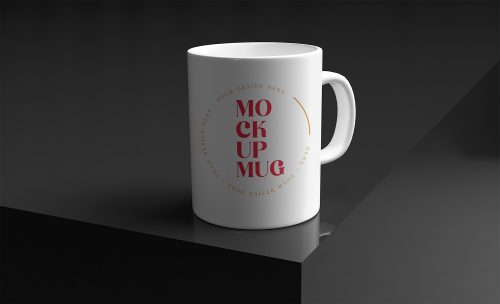 White Mug over Elegant Black Surface Mockup